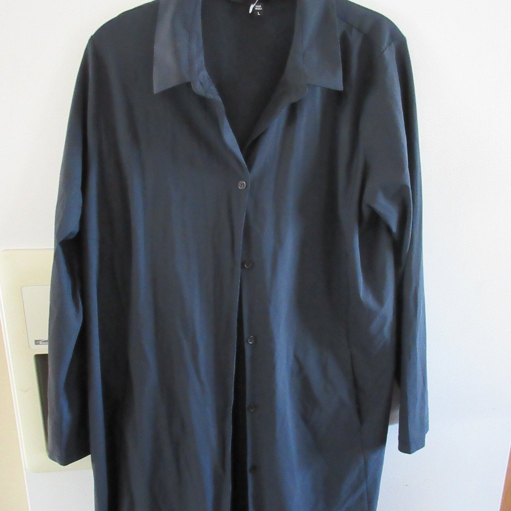 Jason Long Dk Navy Button Shirt Blouse L Nylon Spandex